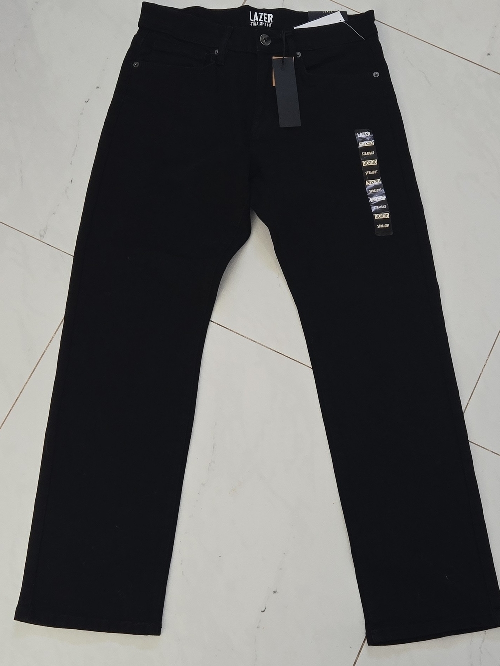 Lazet Mens Black Straight-Leg Jeans